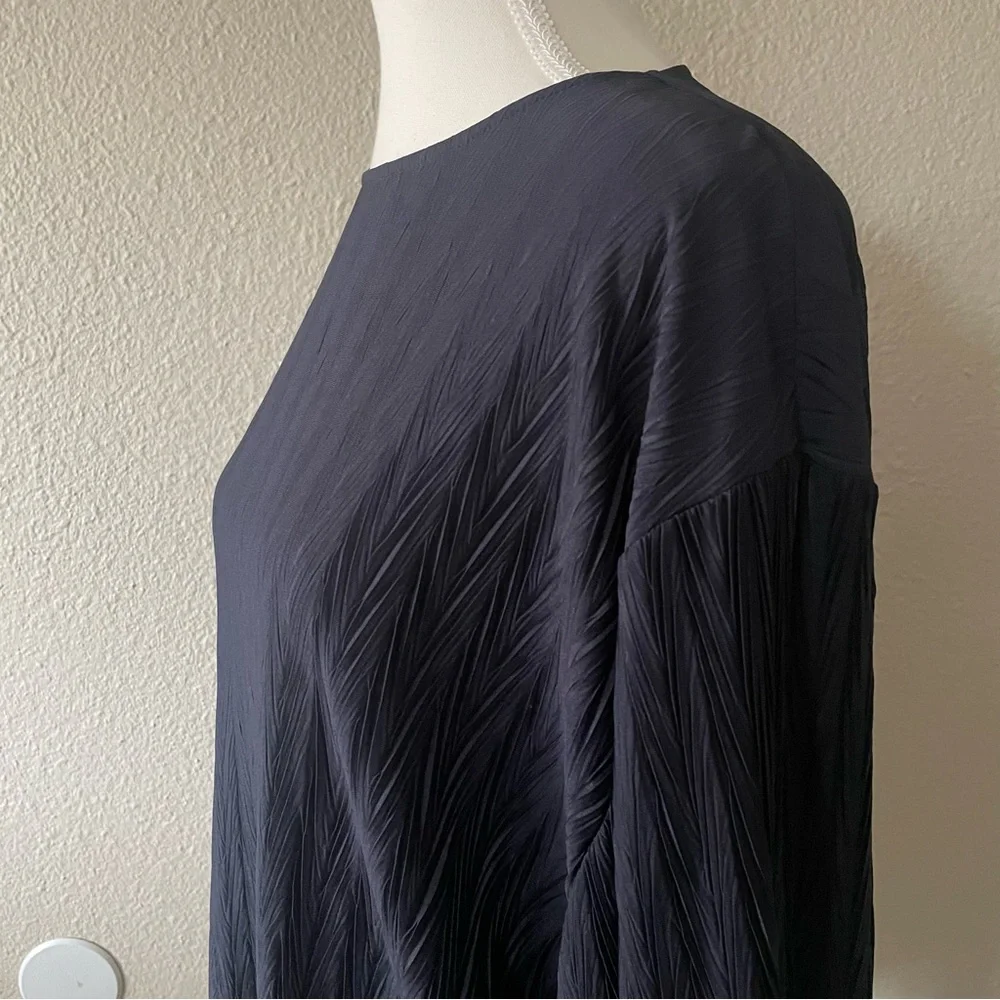 Zara Basic Textured Blouse Top Womens S Navy Blue Long Sleeve Abstract Warm Cozy - Picture 7 of 13